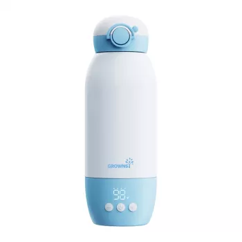 Grownsy nešiojamasis pieno šildytuvas su skaitmeniniu ekranu, 8800mAh baterija, USB-C įkrovimu, be BPA, baltas/pilkas
