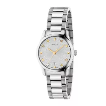 Gucci G-Timeless Moteriškas Laikrodis YA126572A 27mm Nerūdijantis Plienas Sidabrinis Ciferblatas Deimantiniai Rodikliai Šveicariškas Kvarcas