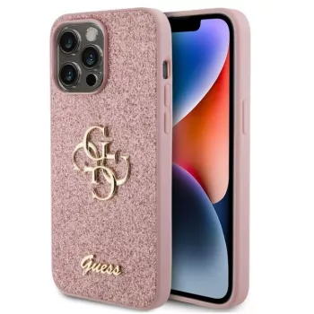 GUESS Apple iPhone 15 Pro Max Fixed Glitter 4G Metal Logo dėklas rožinis