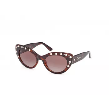 Moteriški GUESS GU00163-5452F drugelio formos akiniai nuo saulės, Havana acetato rėmelis, rudi gradientiniai lęšiai, 54/20/140 mm