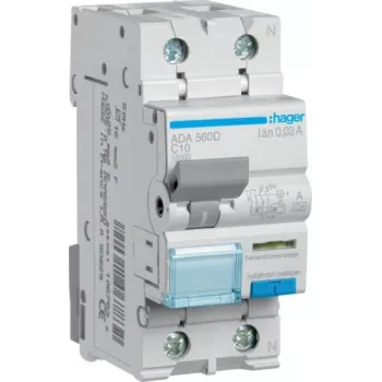 Hager ADA560D RCBO 1P+N 10A C kreivė 30mA A tipo 10kA 230V