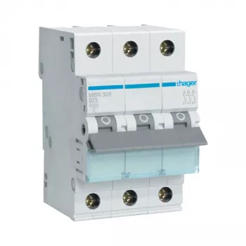 Hager MBN325 3 polių 25 A B charakteristikos automatinis jungiklis, 6 kA, 3 modulių