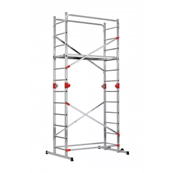 HAILO G60 aliuminio pastoliai, 2x12 laipteliai, maks. darbinis aukštis 7,0 m, sidabriniai/raudoni