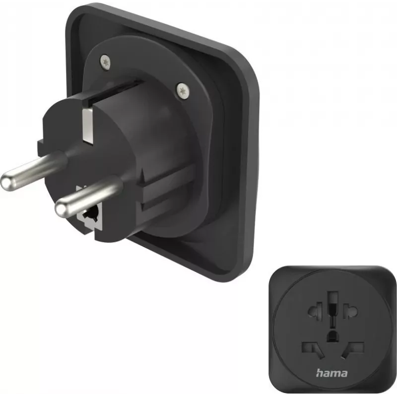Hama kelioninis adapteris Type E/F, 3 polių, universalus, iš viso pasaulio į Europą, juodas (00137245)