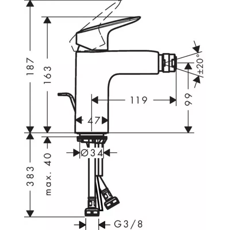 HANSGROHE Logis Bidet Maišytuvas 71200000 su Apatiniu Prijungimu