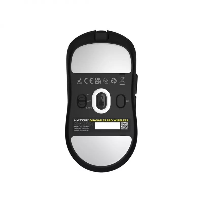 Hator Quasar 3S Pro Wireless žaidimų pelė, juoda, 26000 DPI, optinė, 2.4 GHz, USB-C, skirta dešiniarankiams, RGB