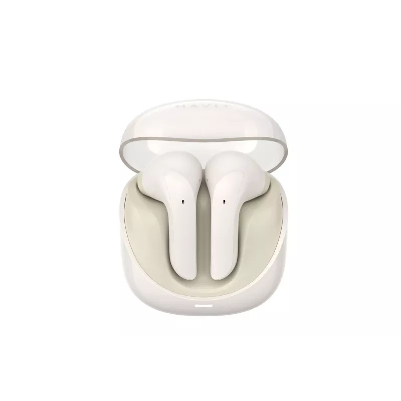 HAVIT TW974 Modern Buds belaidės ausinės su Bluetooth 5.3, 10 mm tvarkyklėmis, IPX4, liečiamais valdikliais, USB-C įkrovimo dėklu, 20 h viso grojimo – smėlio spalvos