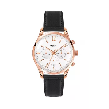 HENRY LONDON Moteriškas Laikrodis HL39-CS-0036 39mm Rožinio Aukso Spalvos Plieninis Korpusas Žalias Ciferblatas Žalias Odinis Dirželis