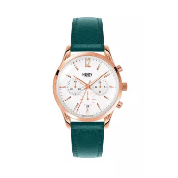 HENRY LONDON Women's Watch HL39-CS-0144 40mm Stainless Steel Green Leather Strap