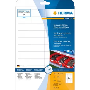 HERMA Special Weather-proof Removable Matte Labels, White, 48.3 x 25.4 mm, 880 Labels (20 Sheets x 44) 4572