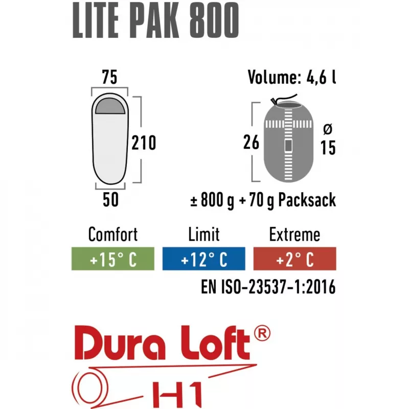 High Peak Lite Pak 800 miegmaišis (žalias/raudonas)