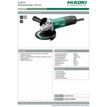 Hikoki G13STA Kampinis šlifuoklis 1.8 kg