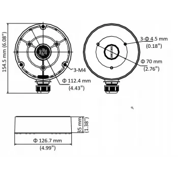 Hikvision DS-1280ZJ-DM8-Y(O-STD) sieninio montavimo dėžutės adapteris kupolinėms kameroms, balta