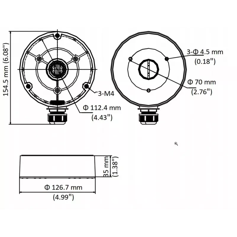 Hikvision DS-1280ZJ-DM8-Y(O-STD) sieninio montavimo dėžutės adapteris kupolinėms kameroms, balta