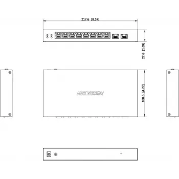 Hikvision DS-3E1510P-EI/M-8P2F 8 prievadų Gigabit PoE+ išmanusis valdomas komutatorius su 2 SFP prievadais