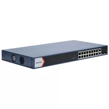 Hikvision DS-3E1520P-EI(O-STD) 20 prievadų Gigabit valdomas PoE+ komutatorius, 16x PoE+ 230W, 2x SFP