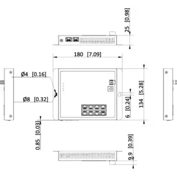 Hikvision DS-3T1510P-SI-FLT(O-STD) 10 prievadų pramoninis valdomas PoE+ valdiklis su 8 Gigabit PoE+ prievadais ir 2 SFP, 120W biudžetas, DIN bėgelis, be maitinimo šaltinio