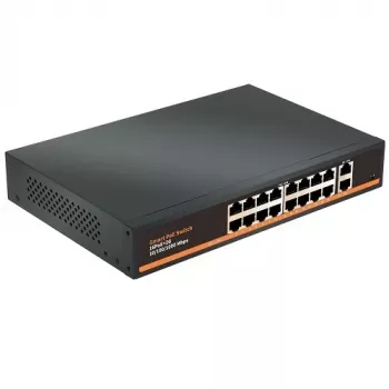 HISMART 18 prievadų Gigabit PoE+ komutatorius su 16 PoE prievadų ir 2 uplink prievadais, 250W biudžetu, nevaldomas, metalinis, montuojamas į rack