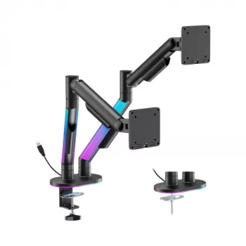 HISMART Dvigubo monitoriaus dujinis spyruoklinis laikiklis 17-35 inch ekranams su RGB apšvietimu, juodas