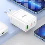 HOCO 35W dvigubas USB-C + USB-A PD & QC3.0 sieninis įkroviklis su USB-C į Lightning kabeliu, baltas
