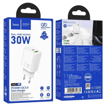 Hoco N63 Gentle PD30W+QC3.0 Įkroviklis (ES) Baltas
