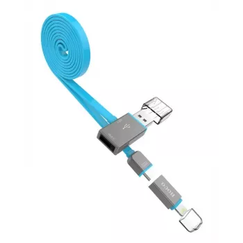 Hoco UPL03 Share Line Apple + Micro USB Blue 2-in-1 įkrovimo ir duomenų laidas 1m