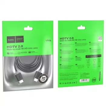 Hoco US08 HDMI 2.0 laidas 3m Juodas 4K HDR Auksuotas