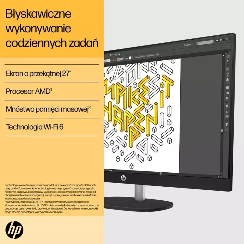HP 27-cr0204nw AMD Ryzen 7 7730U 27 colių Full HD All-in-One PC, 16 GB DDR4, 512 GB SSD, Free DOS, Wi-Fi 6, Baltas