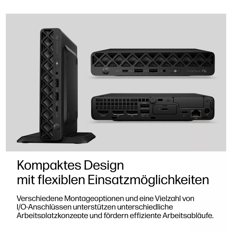 HP EliteDesk 8 Mini G2i Mini PC, Intel Core Ultra 7 356H, 32GB DDR5 RAM, 1TB NVMe SSD, Windows 11 Pro, Juodas