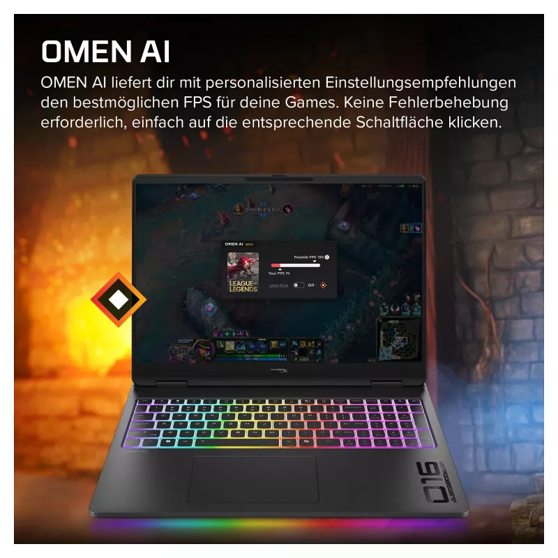 HP HyperX OMEN 16-ah1470ng žaidimų nešiojamas kompiuteris, 16 colių WQXGA, Intel Core Ultra 7 270HX Plus, 32GB RAM, 1TB SSD, GeForce RTX 5070 Ti, Windows 11 Home