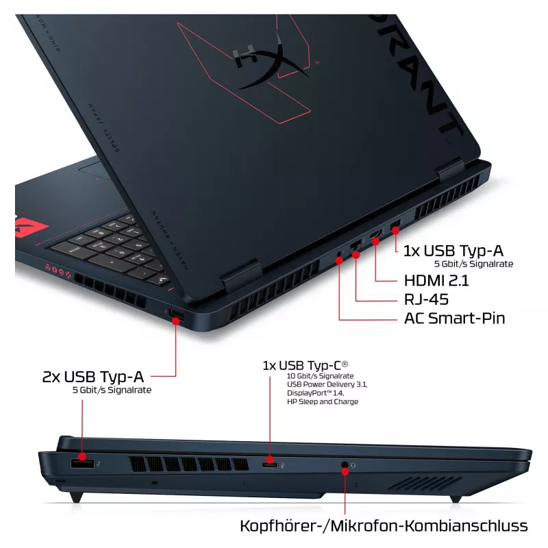 HP OMEN 16-ah1490ng žaidimų nešiojamas kompiuteris, 16.1 inch QHD 165Hz, Intel Core 9 270HX, 32GB DDR5, 1TB SSD, RTX 5080, Windows 11 Home, vokiška klaviatūra