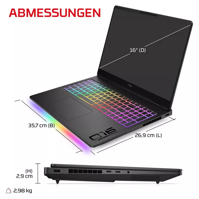 HP OMEN 16-ah1490ng žaidimų nešiojamas kompiuteris, 16.1 inch QHD 165Hz, Intel Core 9 270HX, 32GB DDR5, 1TB SSD, RTX 5080, Windows 11 Home, vokiška klaviatūra