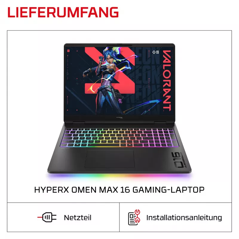 HP OMEN 16-ah1490ng žaidimų nešiojamas kompiuteris, 16.1 inch QHD 165Hz, Intel Core 9 270HX, 32GB DDR5, 1TB SSD, RTX 5080, Windows 11 Home, vokiška klaviatūra