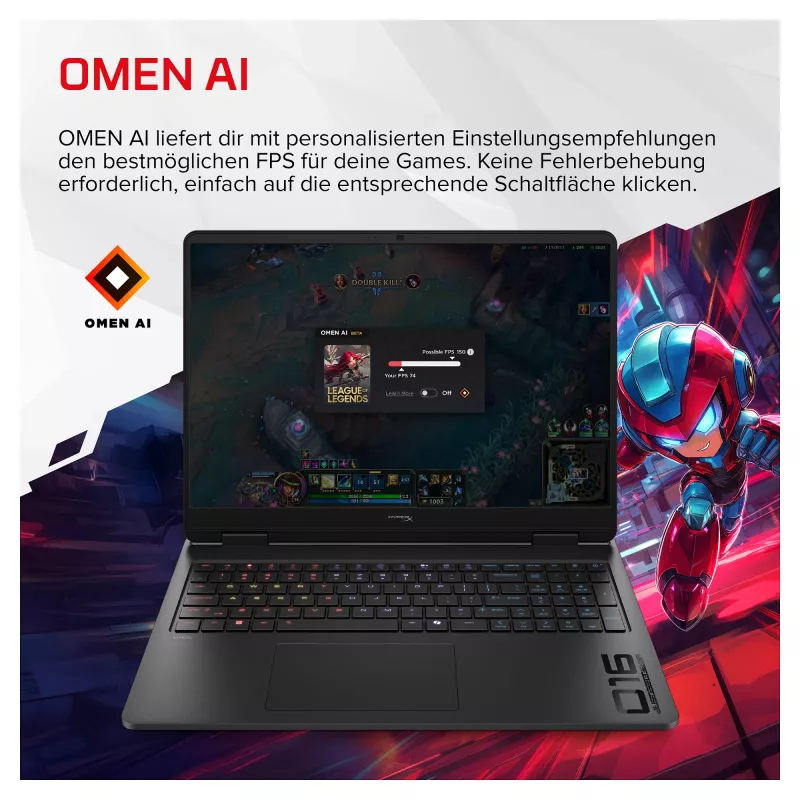 HP OMEN 16-am2190ng žaidimų nešiojamasis kompiuteris, 16,1 colio QHD 165Hz, Intel Core i9-14900HX, 24GB RAM, 1TB SSD, RTX 5070, Windows 11 Home