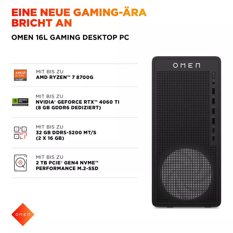 HP OMEN 16L TG03-0472ng žaidimų kompiuteris, AMD Ryzen 7 8700F, 16GB DDR5, 512GB SSD, RTX 5050, Windows 11 Home