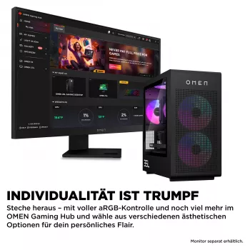 HP OMEN GT16-1174ng žaidimų stalinis kompiuteris, AMD Ryzen 7 9800X3D, 32GB DDR5, 1TB SSD, Radeon RX 9700 XT, Windows 11 Home