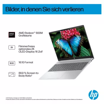 HP OmniBook 5 16-ag1451ngx AMD Ryzen AI 5 330 16GB 512GB SSD W11 Home 16 inch WUXGA nešiojamas kompiuteris (Natural Silver, vokiška QWERTZ klaviatūra)