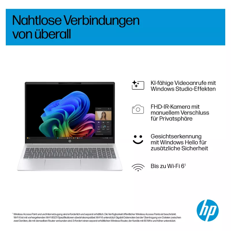 HP OmniBook 5 16-ag1451ngx AMD Ryzen AI 5 330 16GB 512GB SSD W11 Home 16 inch WUXGA nešiojamas kompiuteris (Natural Silver, vokiška QWERTZ klaviatūra)