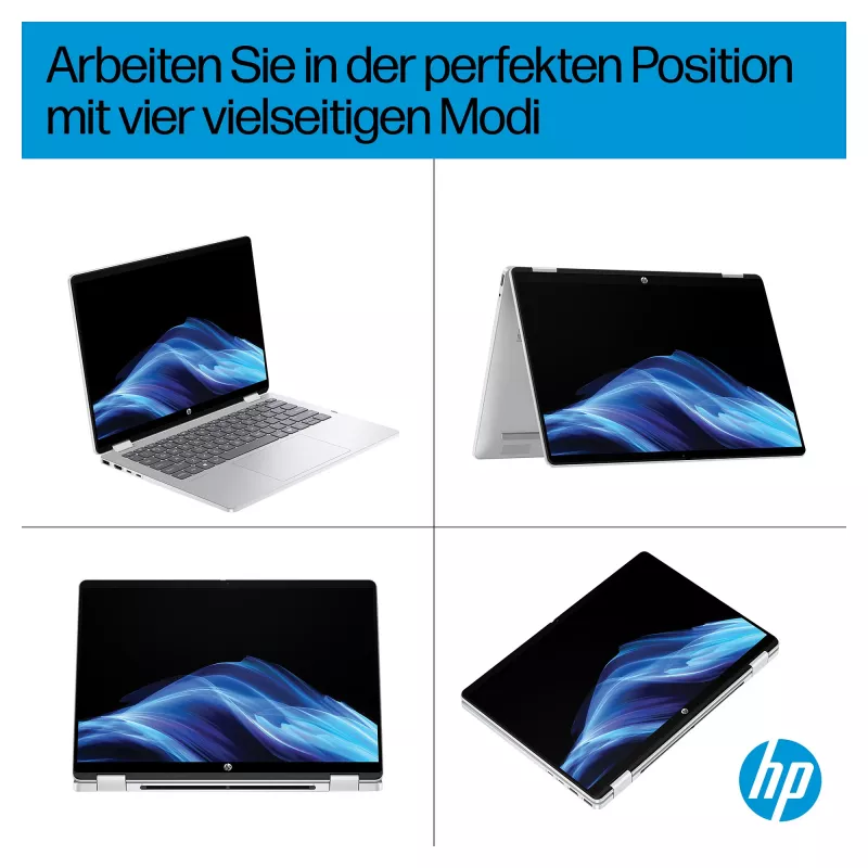 HP OmniBook 5 Flip 14-fp0051ngx 2-in-1 nešiojamas kompiuteris, 14 colių WUXGA jutiklinis ekranas, Intel Core 5 120U, 16GB RAM, 512GB SSD, Windows 11 Home, vokiška klaviatūra