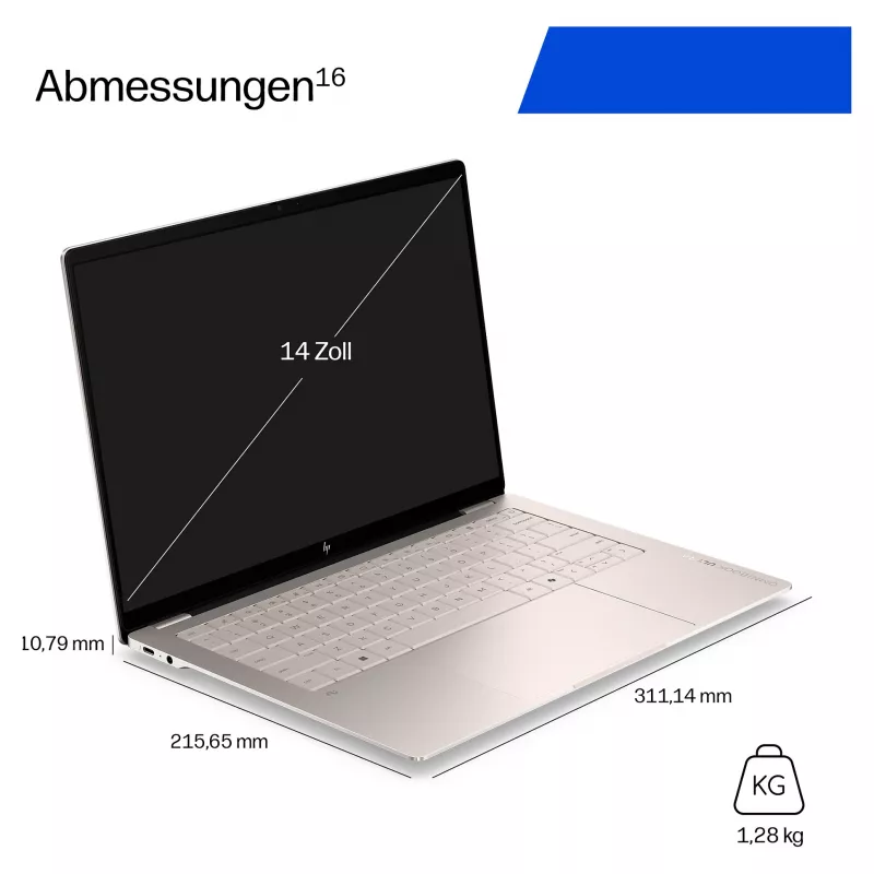 HP OmniBook Ultra 14-kd0471ngx nešiojamas kompiuteris, Intel Core Ultra 7 356H, 32GB RAM, 1TB SSD, 14 colių jutiklinis ekranas, Windows 11 Home, vokiška klaviatūra
