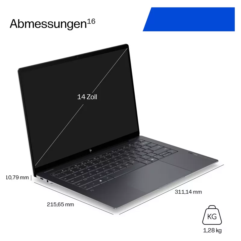 HP OmniBook Ultra 14-kd0472ngx, Intel Core Ultra 7 356H, 32GB RAM, 1TB SSD, 14 colių jutiklinis ekranas, Windows 11 Home, Natural Silver (vokiška klaviatūra)