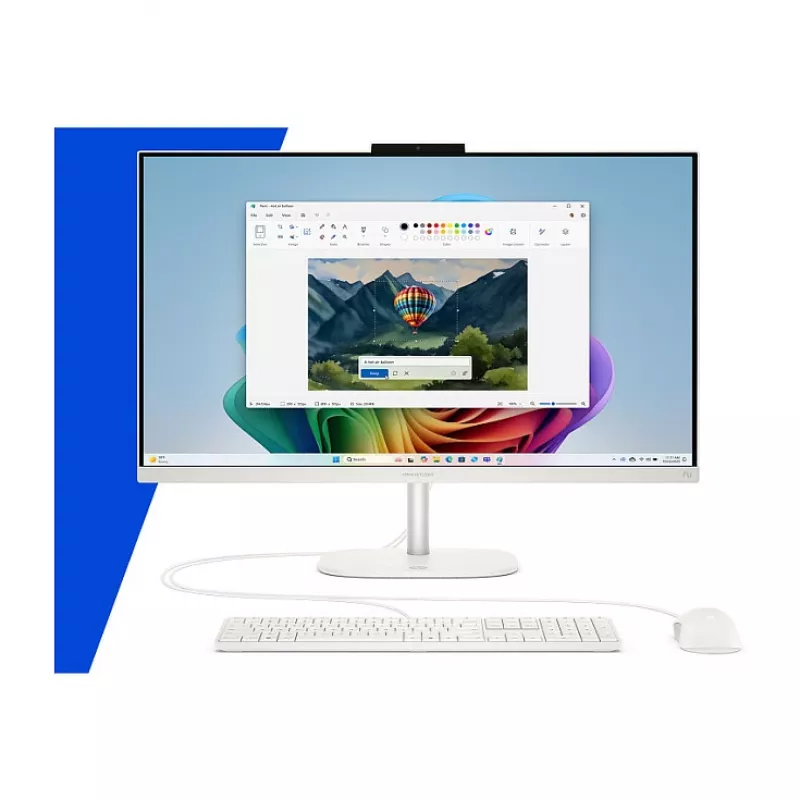 HP OmniStudio 27-cw0450ng All-in-One kompiuteris, 27 colių FHD ekranas, AMD Ryzen AI 5, 16 GB RAM, 512 GB SSD, Windows 11 Home, baltas