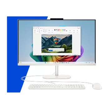 HP OmniStudio 27-cw0450ng All-in-One kompiuteris, 27 colių FHD ekranas, AMD Ryzen AI 5, 16 GB RAM, 512 GB SSD, Windows 11 Home, baltas