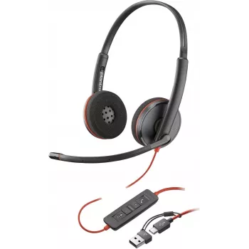 HP Poly Blackwire 3220 Stereo USB-C laidinis ausinių komplektas su USB-C/A adapteriu, juodos spalvos