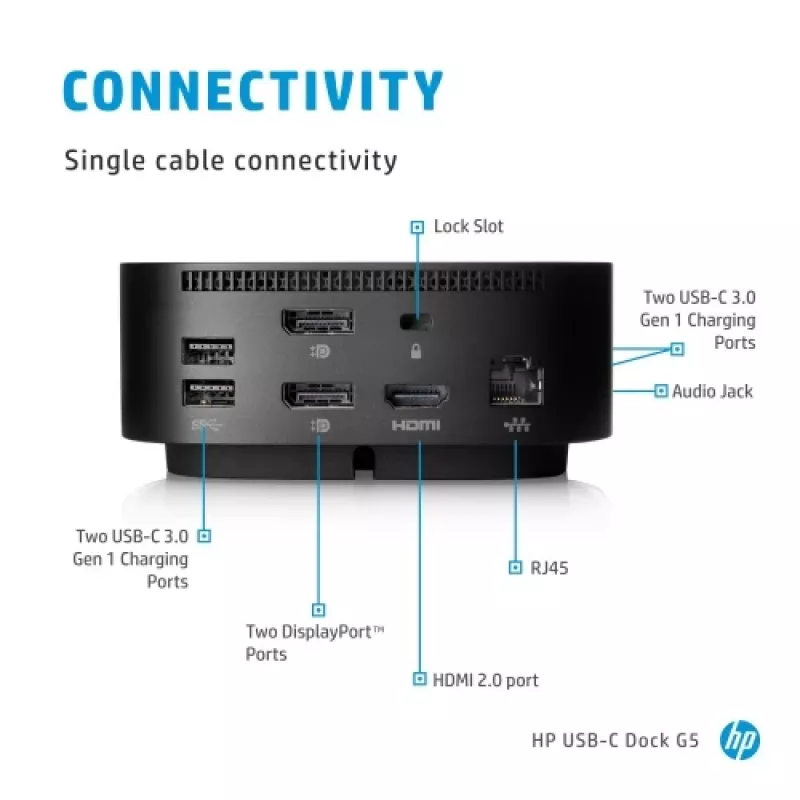 HP USB-C Dock G5 (5TW10AA) Docking Station, Black