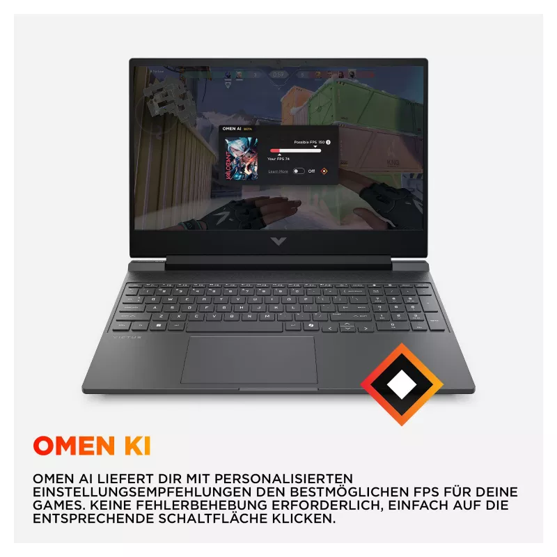 HP Victus 15-fb3451ng žaidimų nešiojamasis kompiuteris, 15,6 colio FHD 144Hz, AMD Ryzen 5 240, 12GB RAM, 512GB SSD, NVIDIA GeForce RTX 5050, Windows 11 Home, Mica Silver