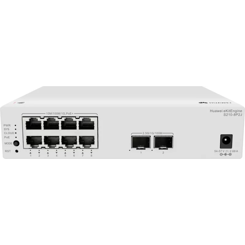 Huawei S210-8P2J valdomas L2 komutatorius su 8 Gigabit PoE+ prievadais ir 2 SFP uplinkais, 128W PoE biudžetu 98012922-001