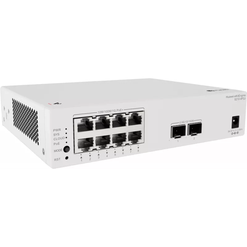 Huawei S210-8P2J valdomas L2 komutatorius su 8 Gigabit PoE+ prievadais ir 2 SFP uplinkais, 128W PoE biudžetu 98012922-001