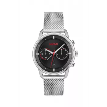 HUGO MAN 1530236 44mm Quartz Analog Watch Black Silicone Strap
