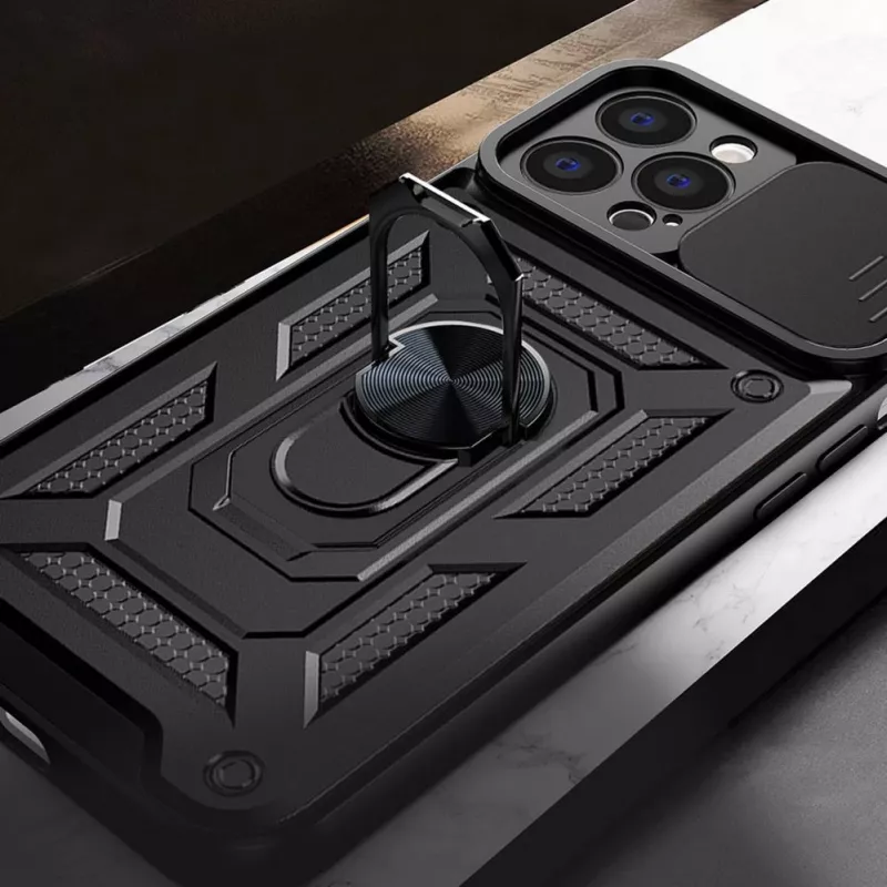 Hurtel Hybrid Armor Camshield Case for Huawei nova Y90 Armored Case with Camera Cover Black